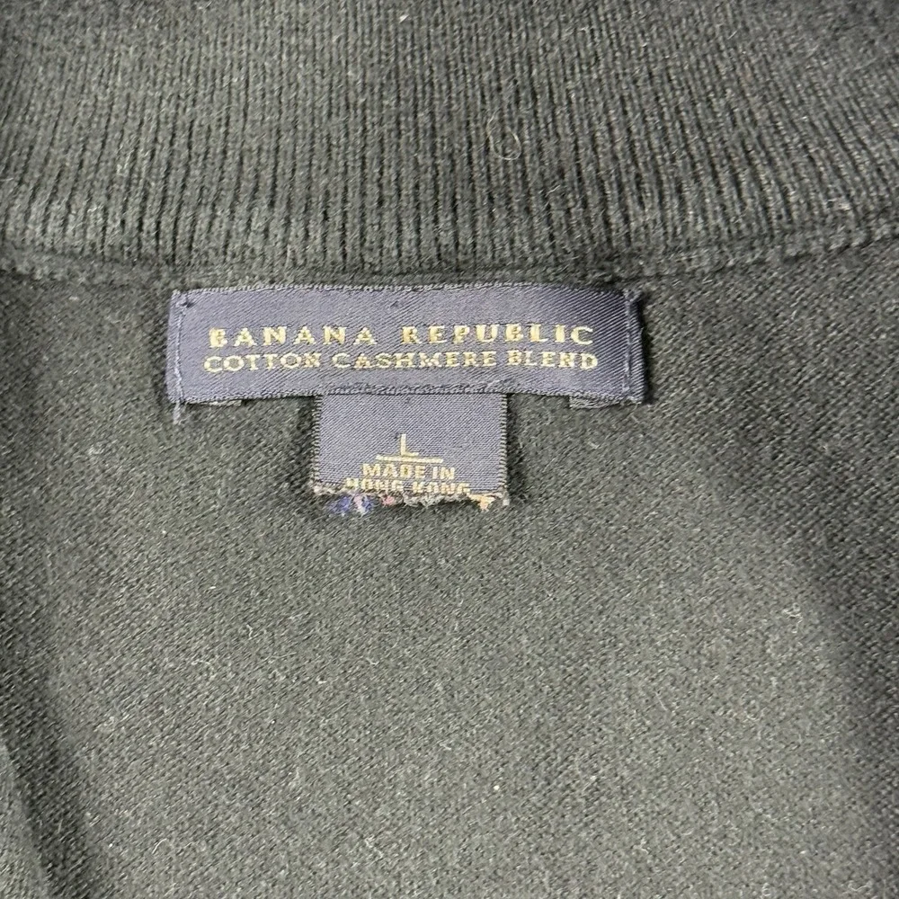 Banana Republic Sweater 1/4‎ Zip Pullover Mens Large Black Gray Cotton Cashmere